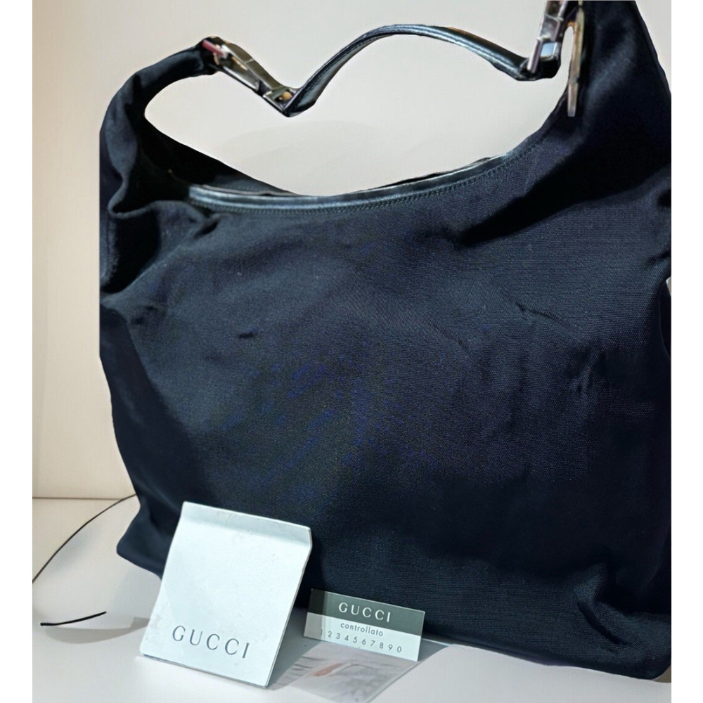 GUCCI Vintage Medium Hobo Bag•Nylon W/Leather Trim•Black•GUC 001-2113-1955